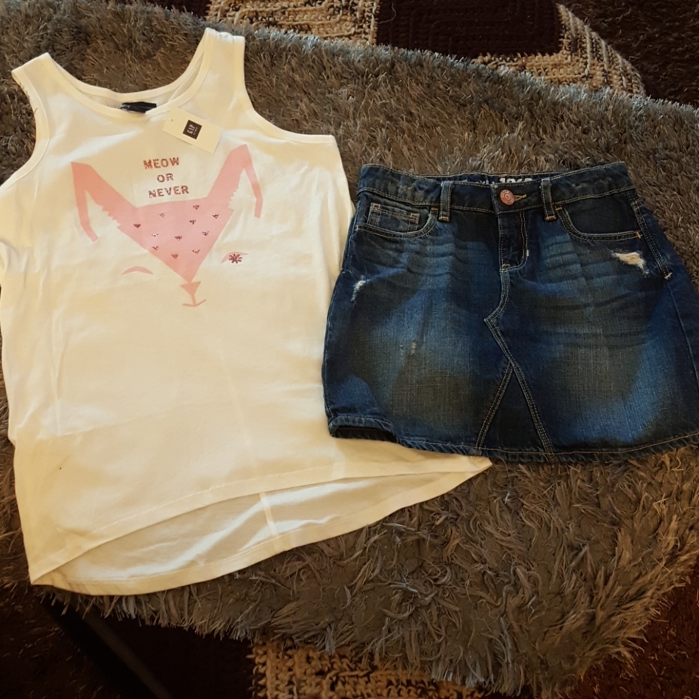 Tank top and jean skirt